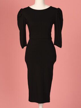 Unique Vintage Retro Bodycon Puff Sleeve Midi Dress Size 2 XS
